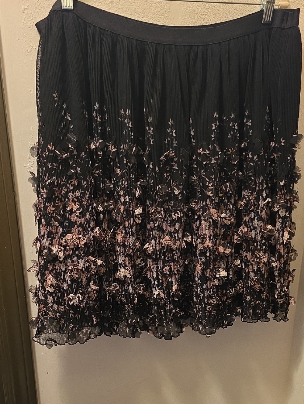 a new day Black Pleated Skirt with 3-D Floral Appliqué. XXL